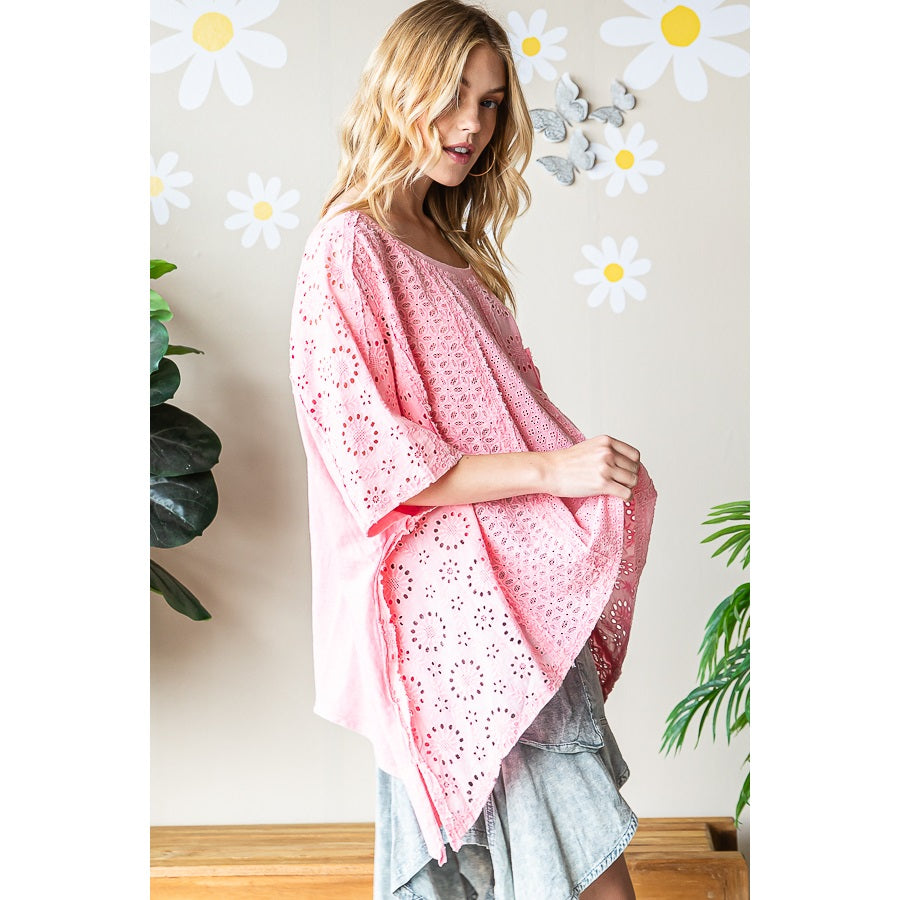 Oli & Hali Washed Pink Eyelet Top