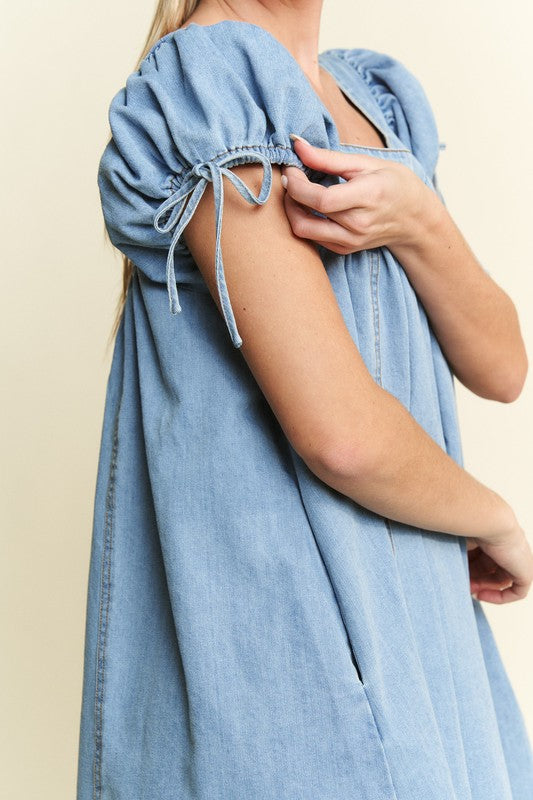 Jade by Jane Solid Denim Bubble Sleeve Dress