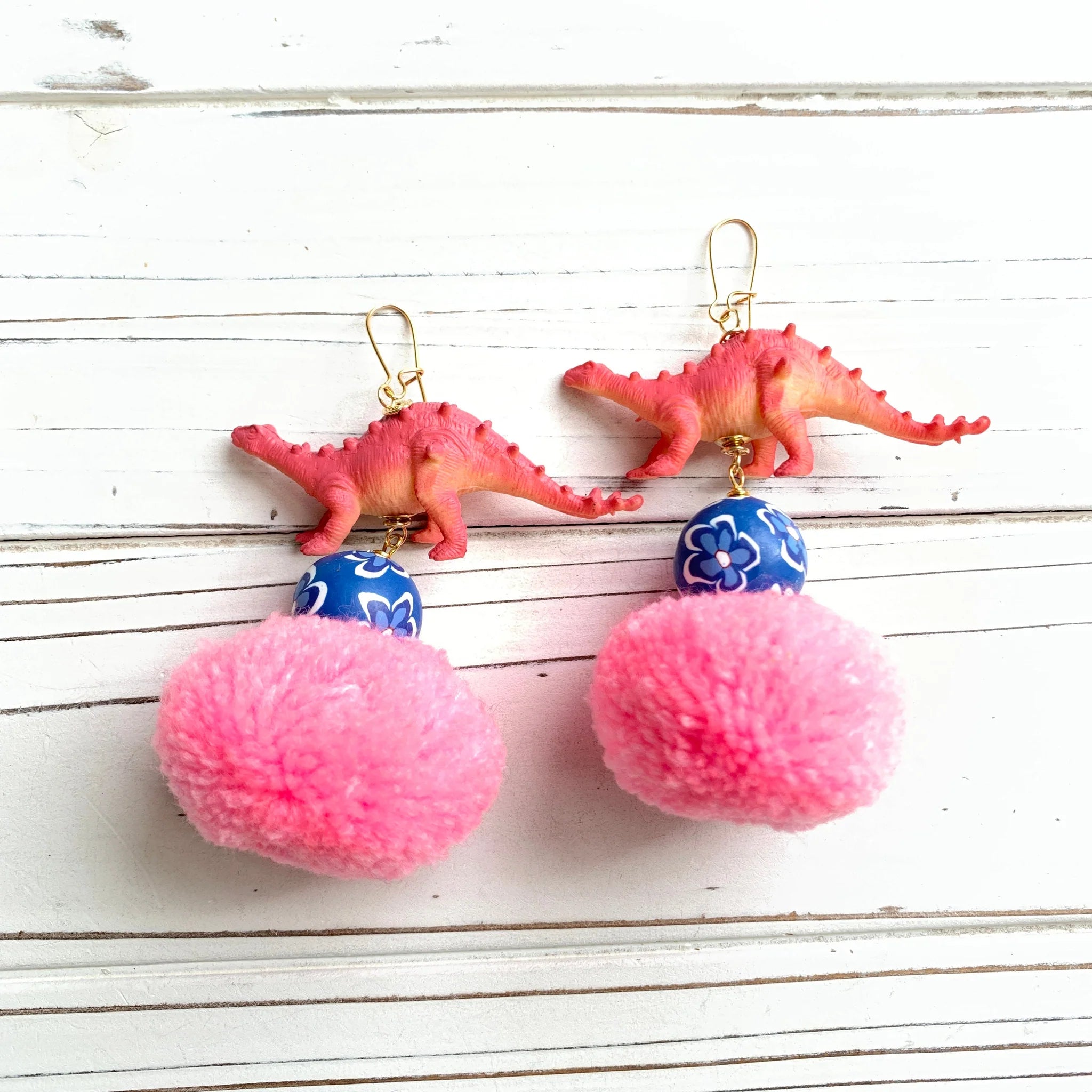 Lenora Dame Pink Pom Pom Dinosaur Earrings