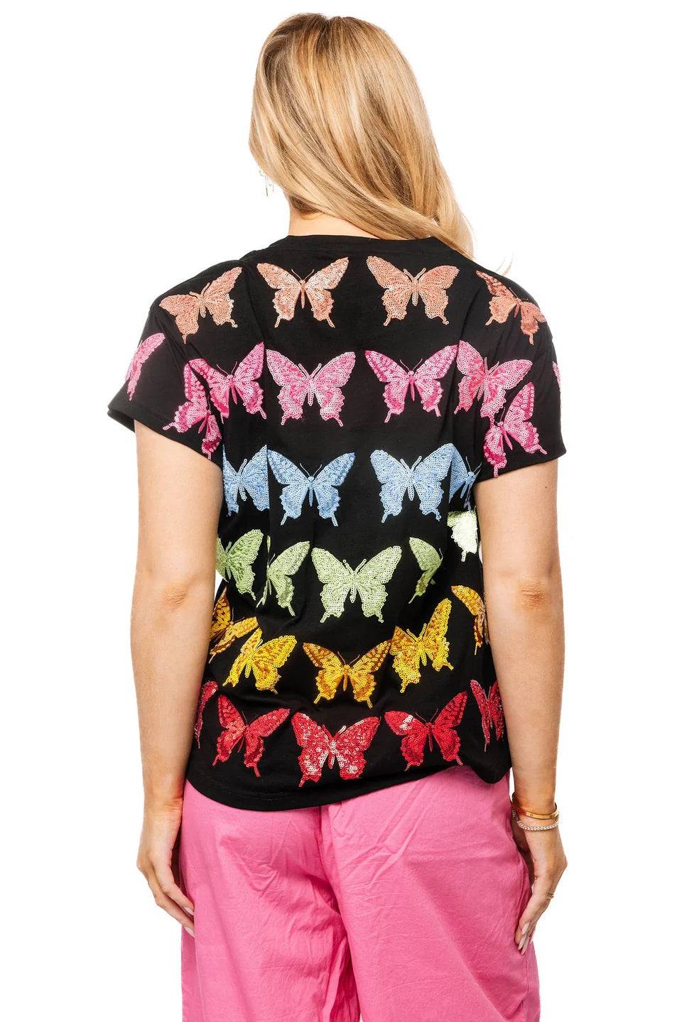 Queen of Sparkles Black Multi Butterfly Tee