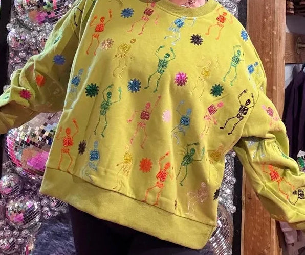 Queen of Sparkles Lime Green Multi Skeleton Sweatshirt
