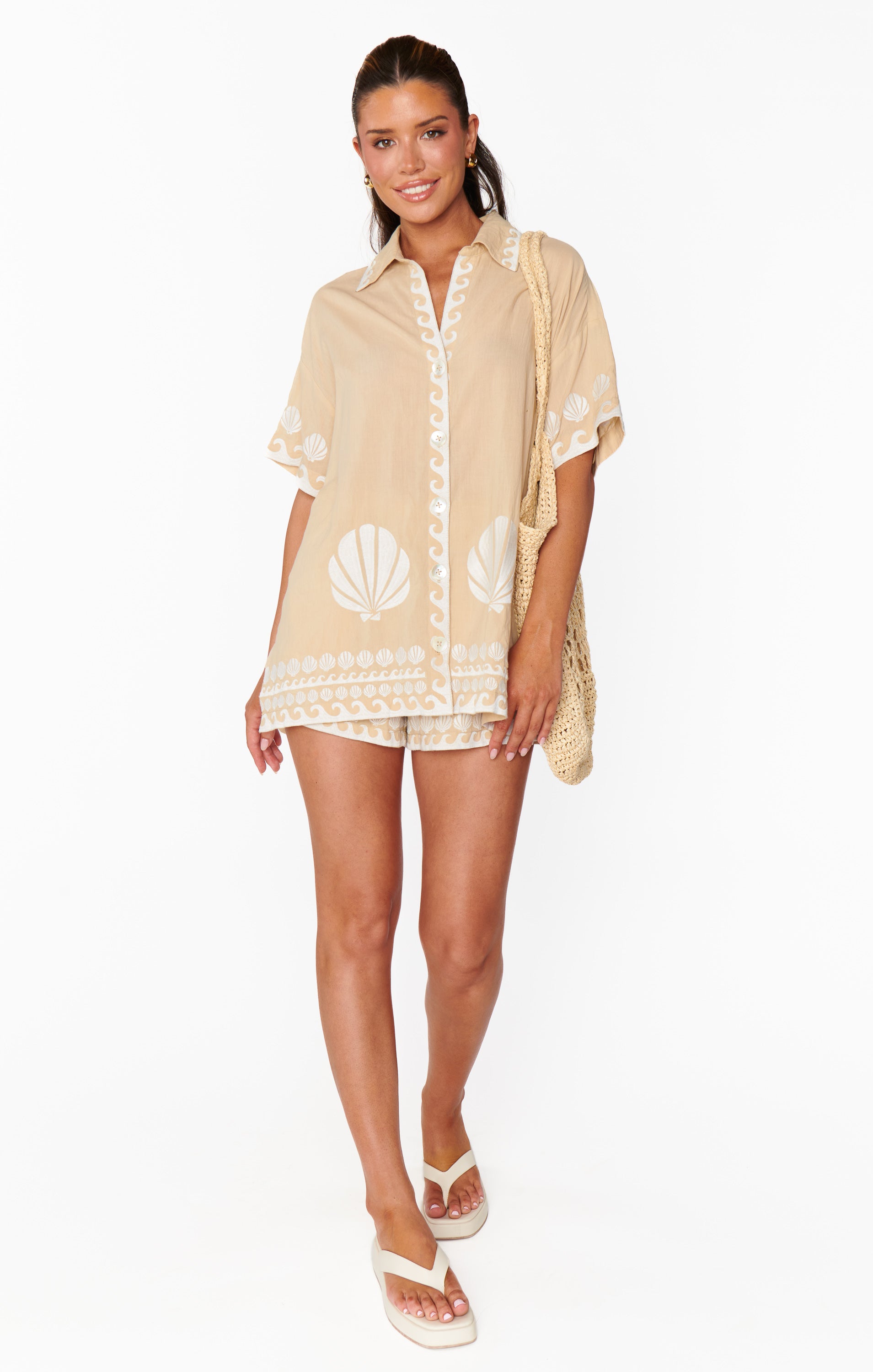 Show Me Your Mumu Parker Button Down Latte Capri Shells