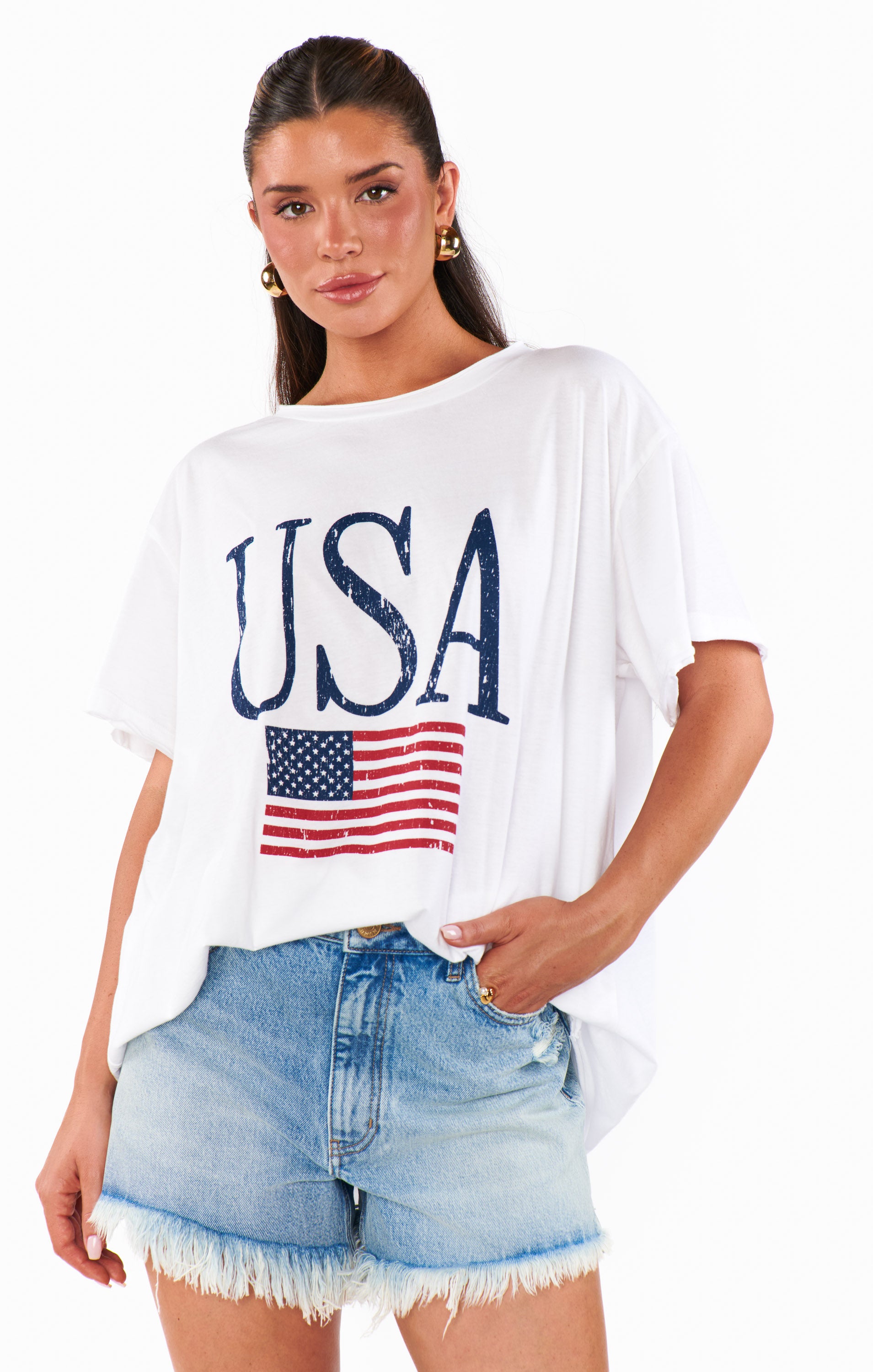 Show Me Your Mumu Airport Tee USA Flag Graphic