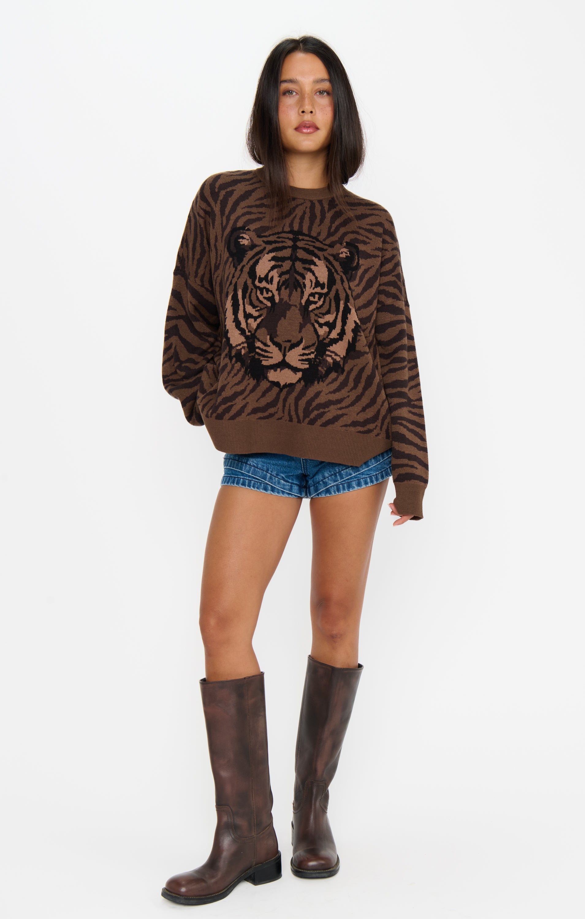 Show Me Your Mumu Seasons Sweater Wild Tiger Graphic Knit