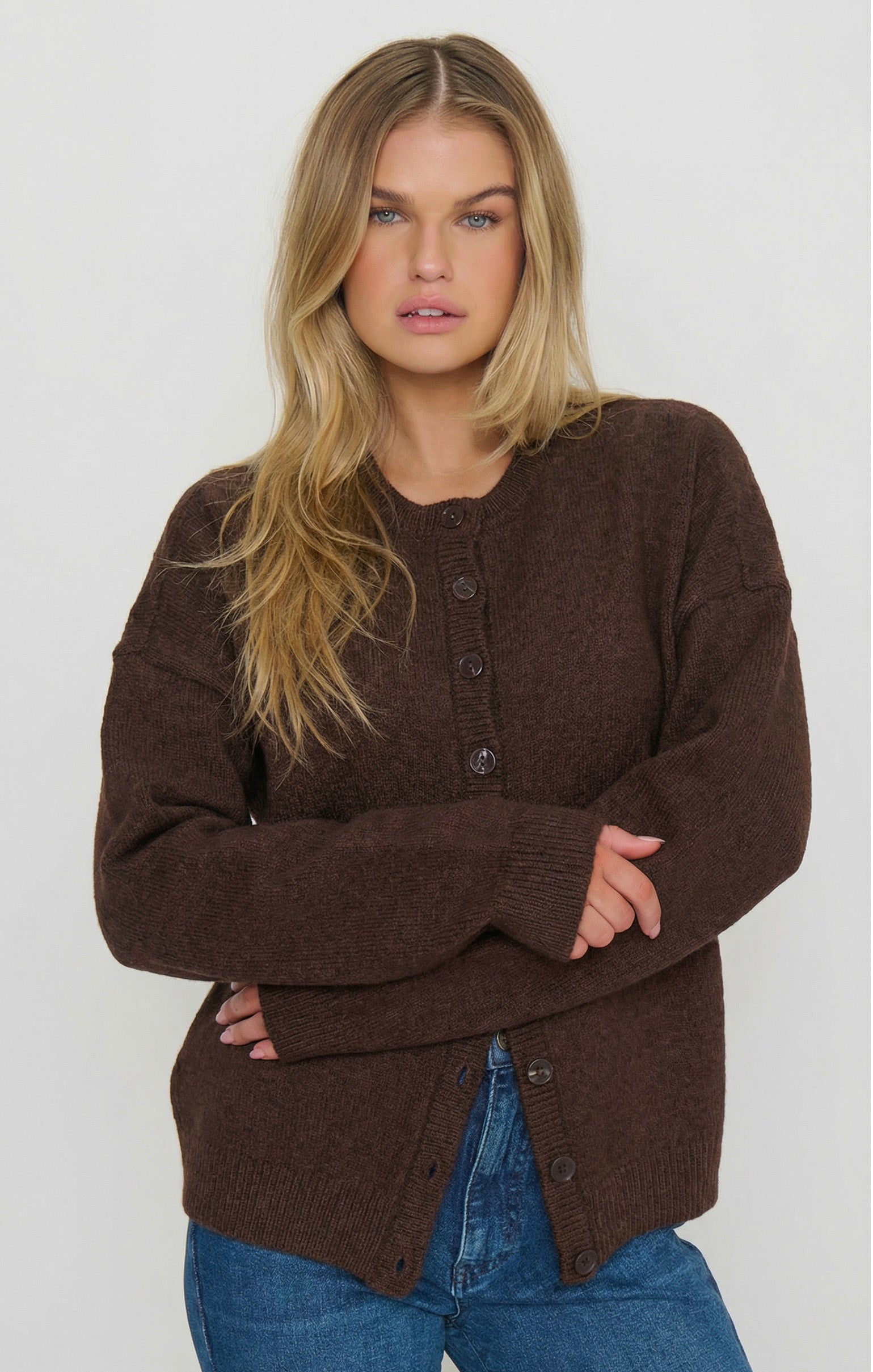 Show Me Your Mumu Foster Cardigan Chocolate Knit