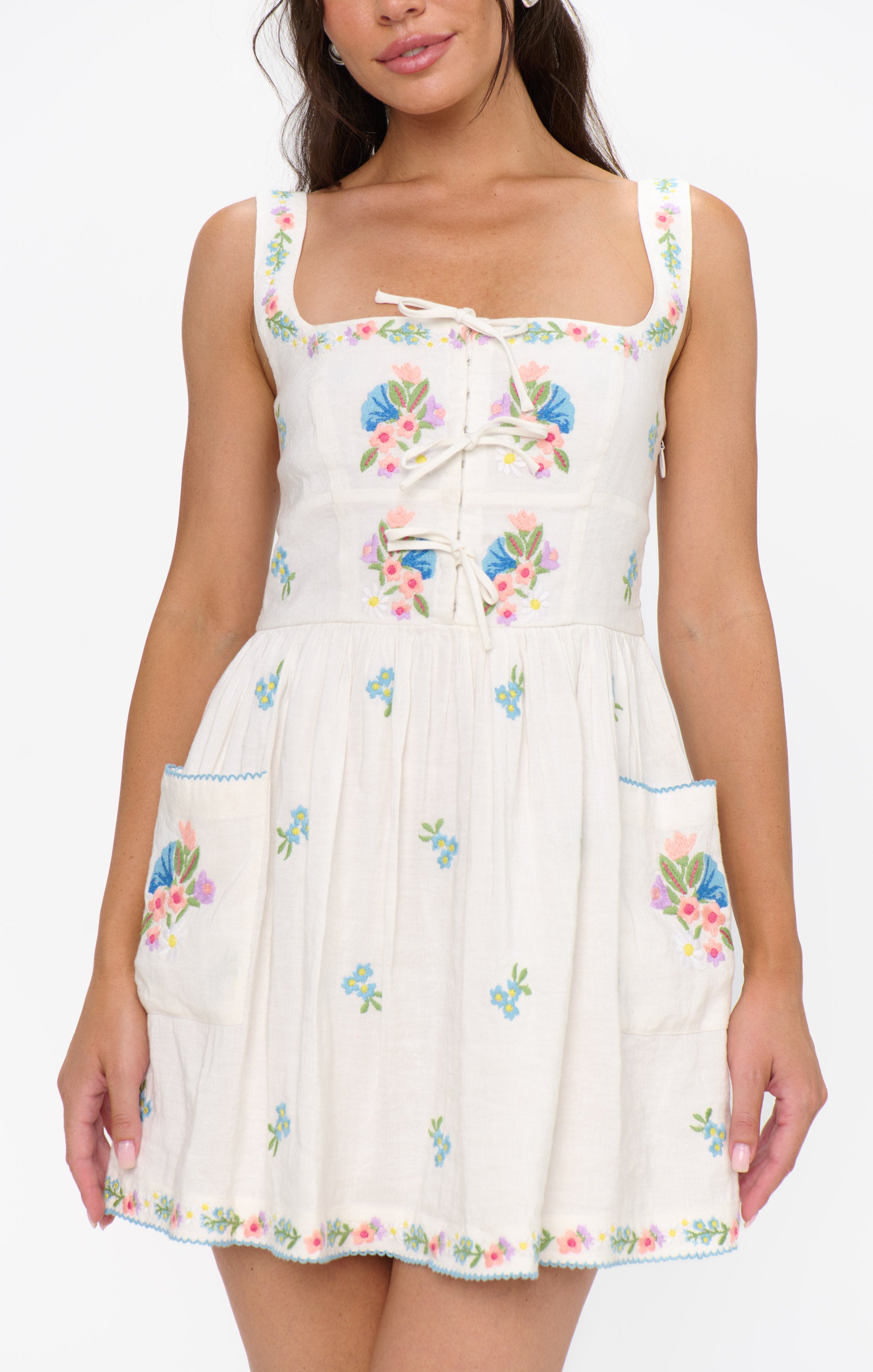 Show Me Your Mumu Demi Mini Dress - Wild Meadow Embroidery