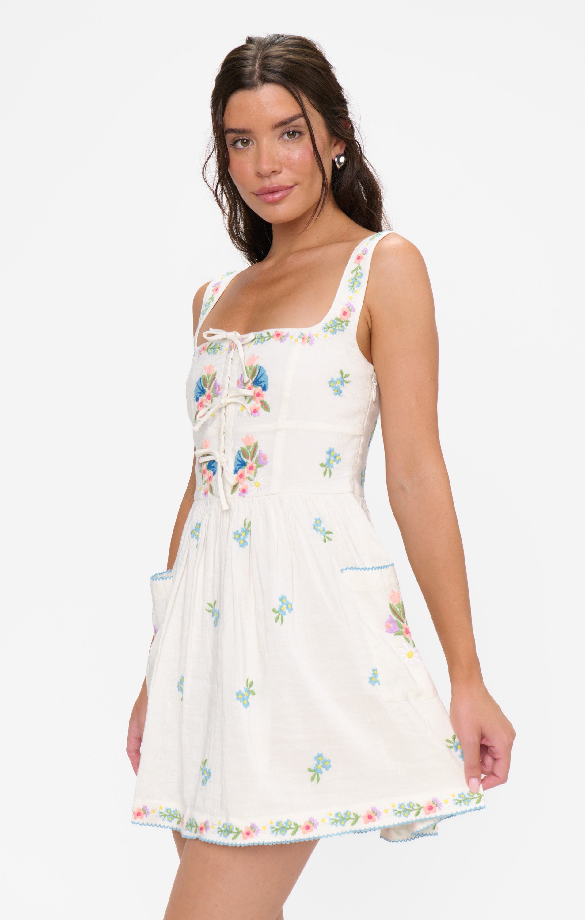 Show Me Your Mumu Demi Mini Dress - Wild Meadow Embroidery