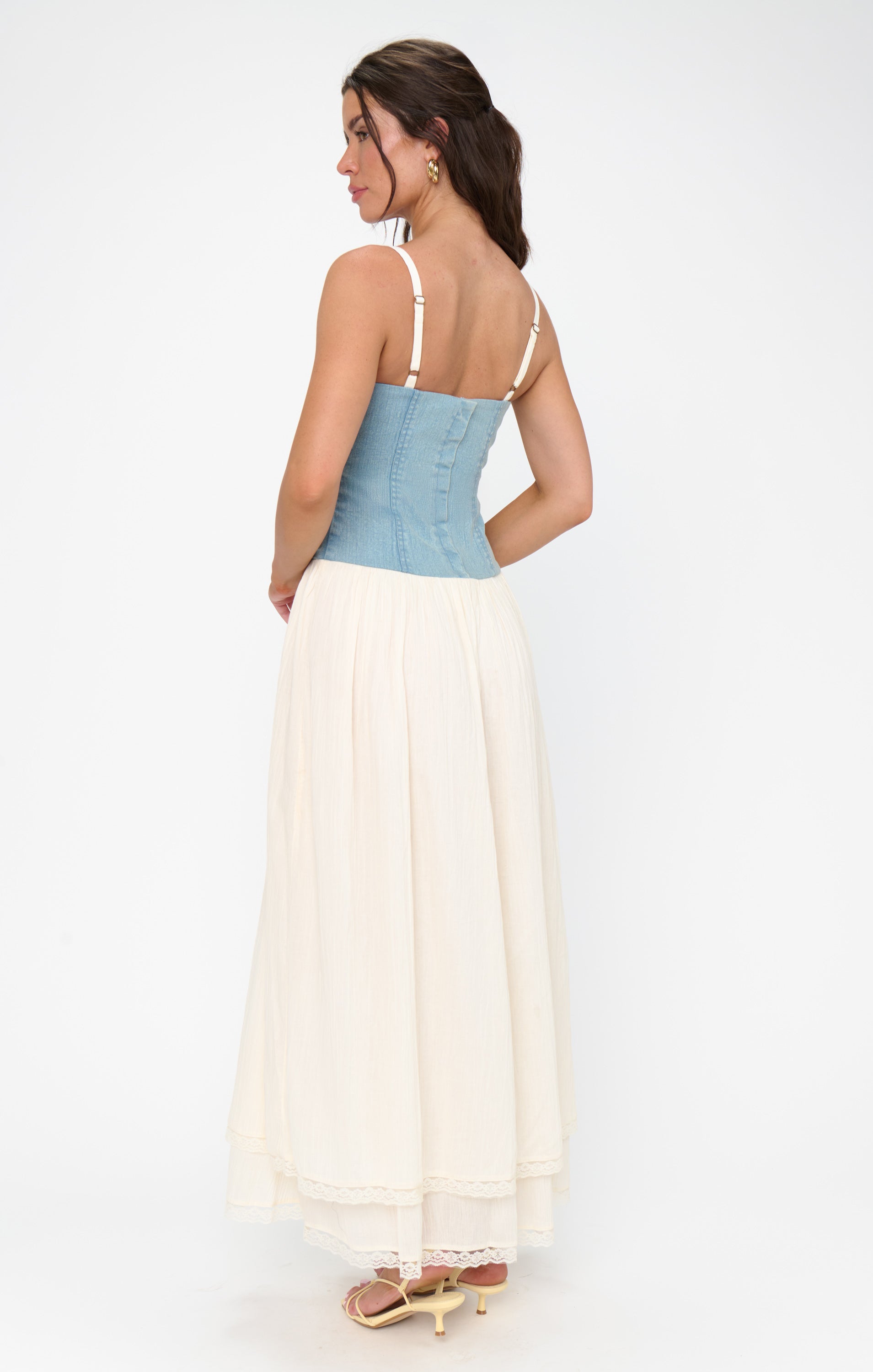 Show Me Your Mumu Tiffany Maxi Dress - Light Indigo with Cream Voile