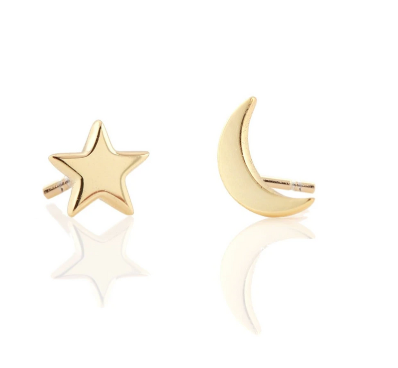 Kris Nations Crescent Moon and Star Stud Earrings Gold