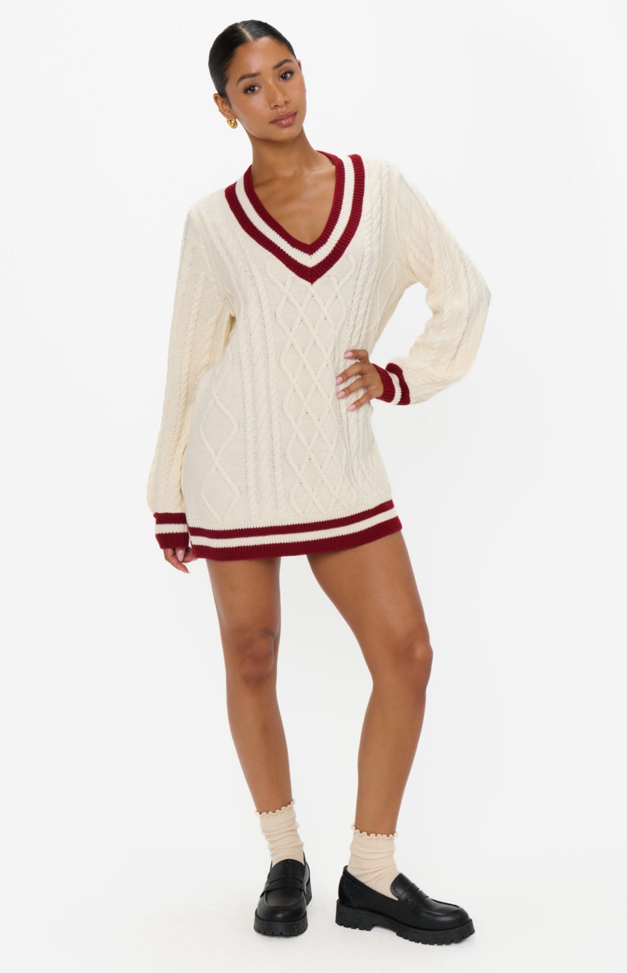 Show Me Your Mumu Tailgate Sweater Cranberry Cable Knit - in stock