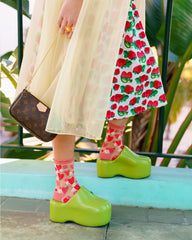 Sock Candy Strawberry Daisy Ruffle Sheer Crew Sock