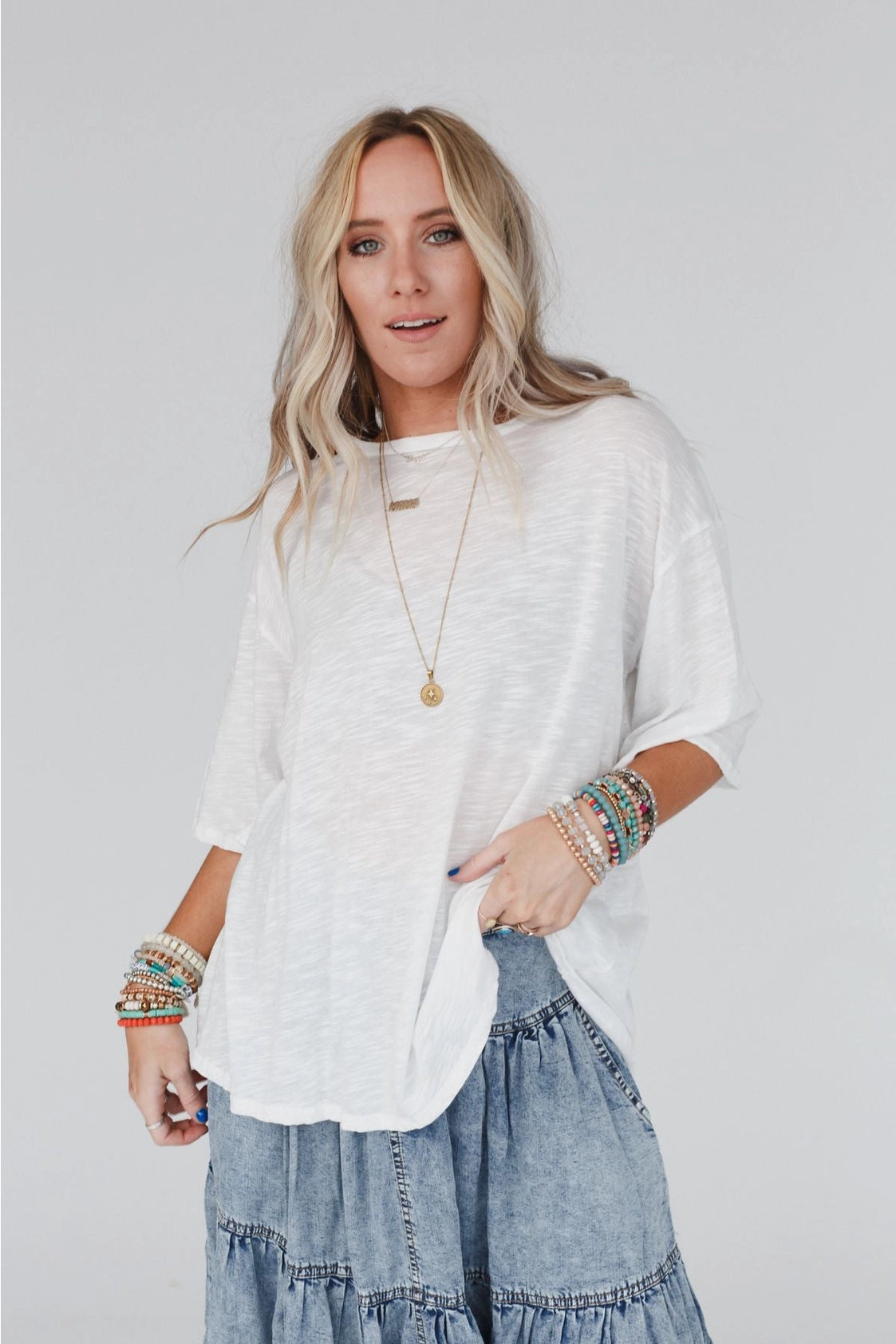 Three Bird Nest Your Favorite Slub White Tee Shirt