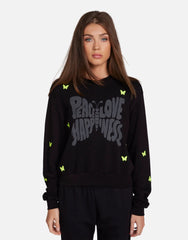 Lauren Moshi Spalding Drop Shoulder Crop Pullover Neon Love Butterflies