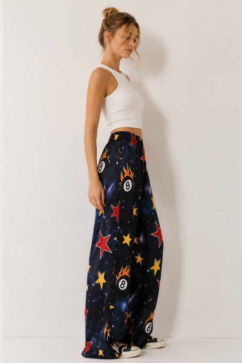 Galaxy 8-Ball Print Wide Leg Pants PRE-ORDER