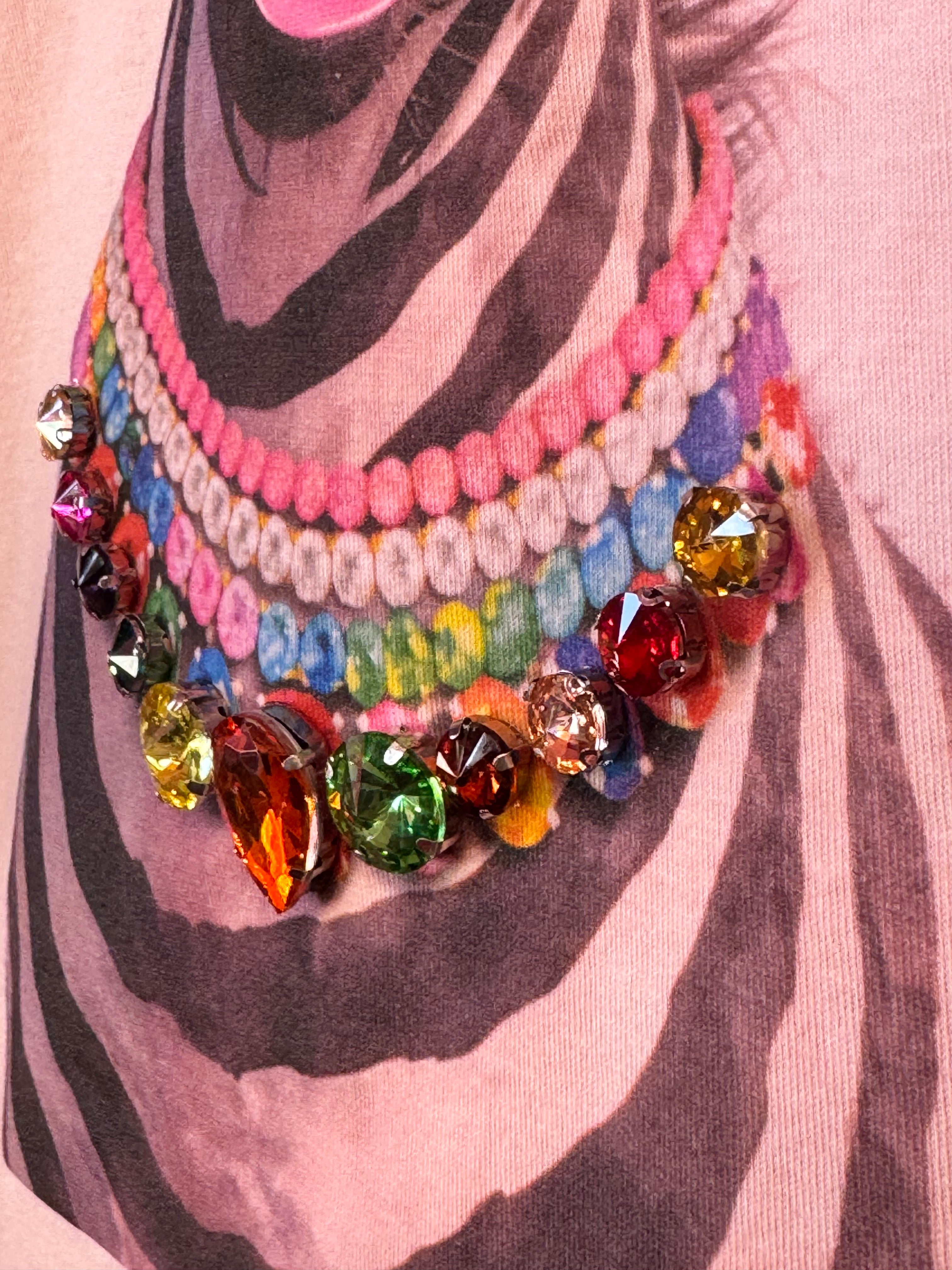 Jeweled Collar Zebra Tee - Pink