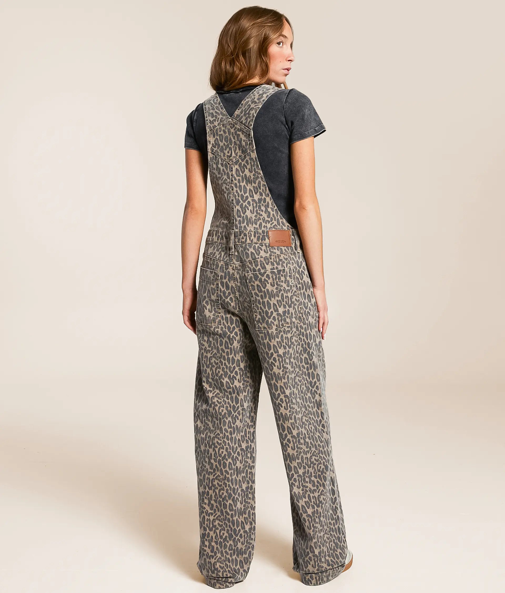 Hidden Denim Dylan Cheetah Baggy Denim Overalls