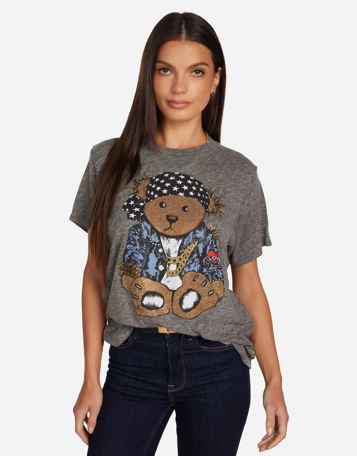 Lauren Moshi Capri Stud Rocker Tee in Heather Grey