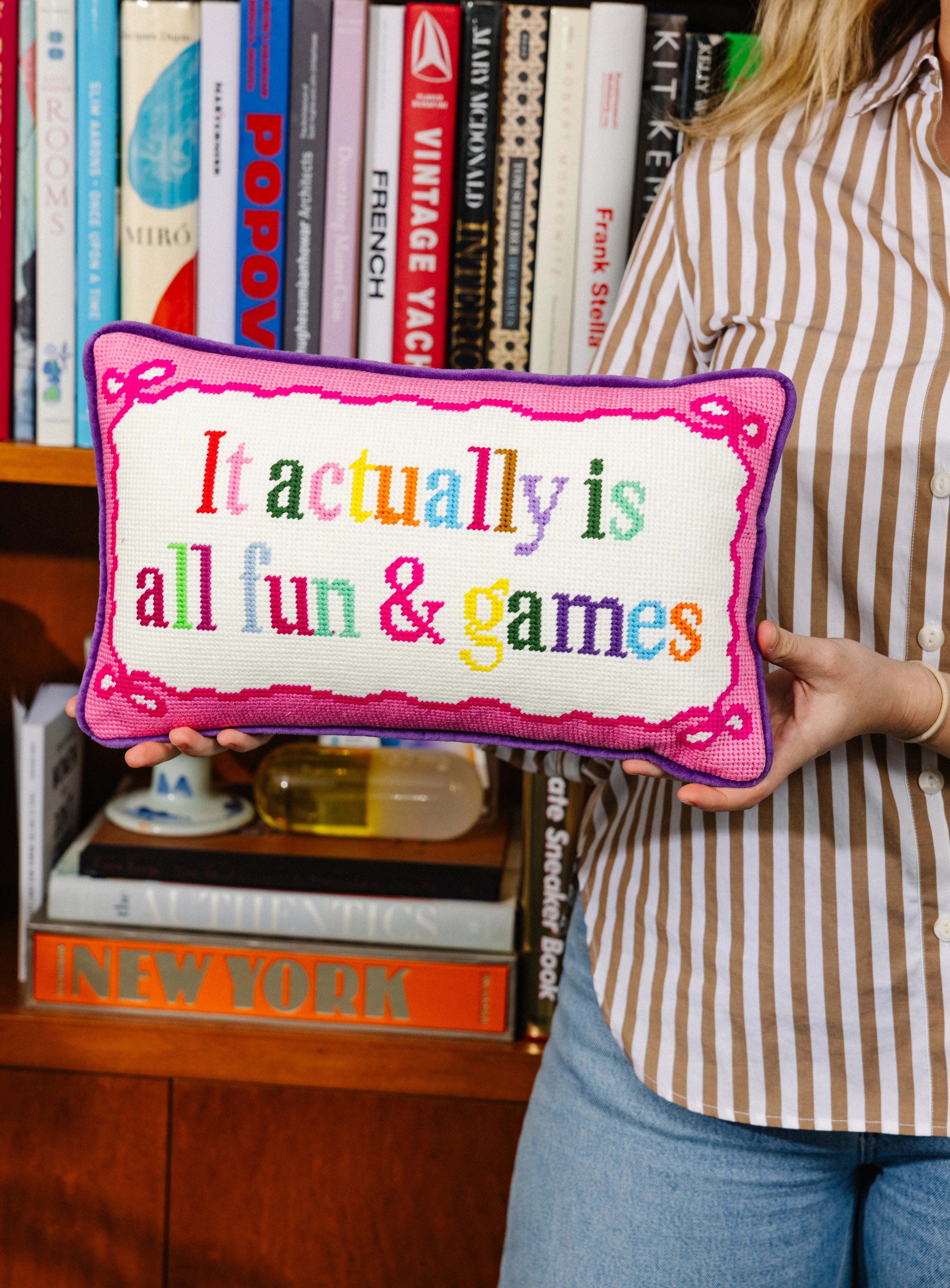 Fun and Games Needle Point Pillow