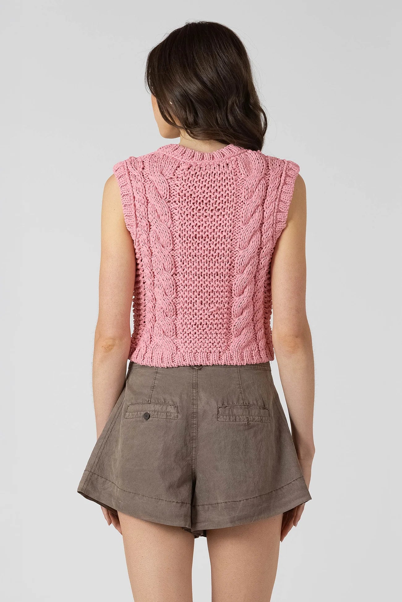 Dex Floral Button Cable Vest - Candy Pink