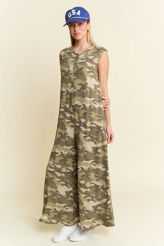 Jade by Jane Camo Print Wide Leg Jumpsuit