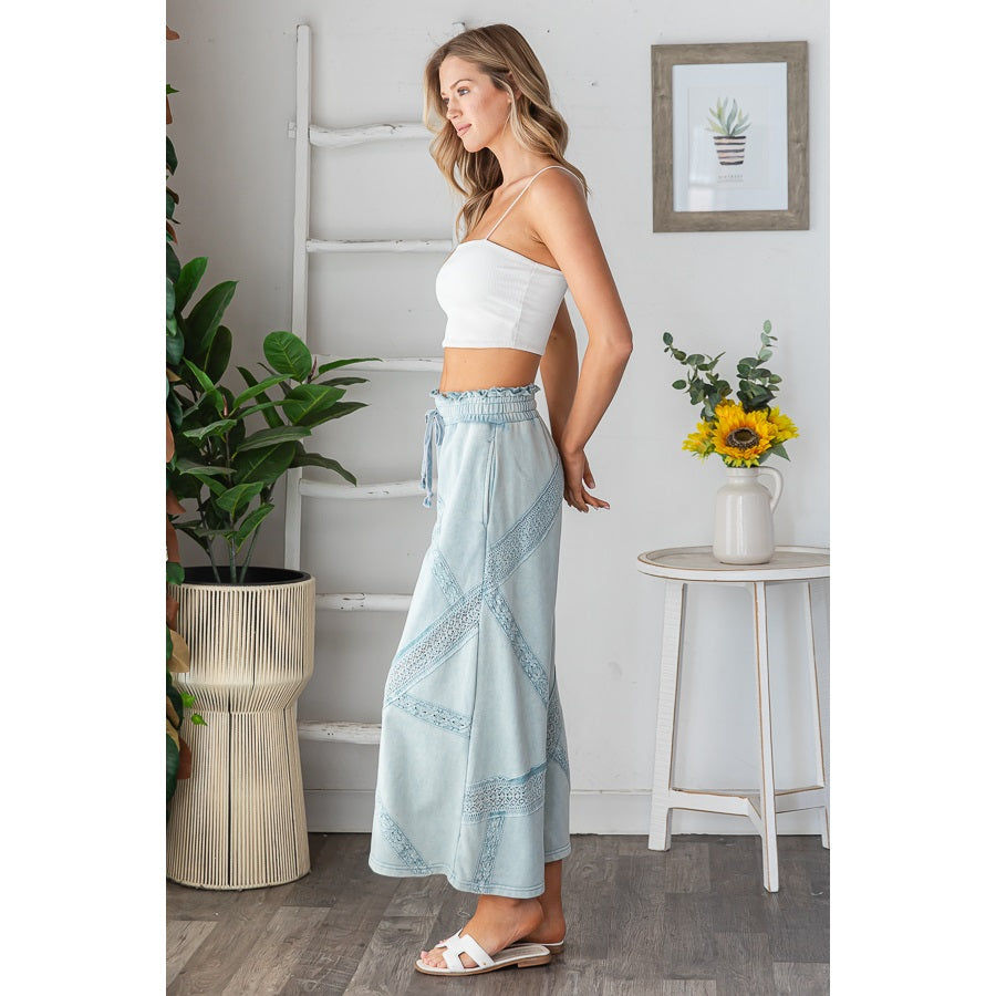 Oli & Hali Washed Lace Trim Terry Wide Leg Pant