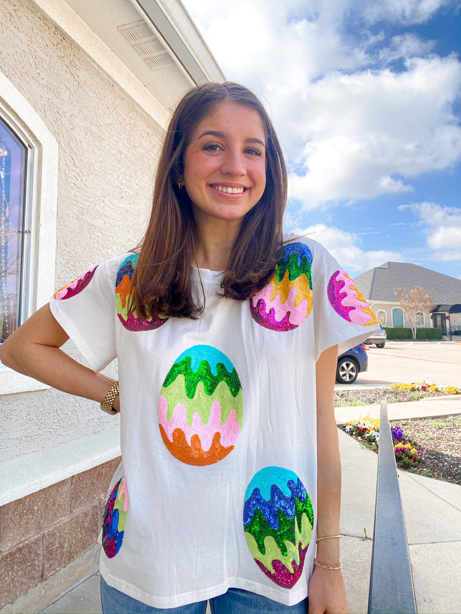 Queen of Sparkles Groovy Easter Egg Tee