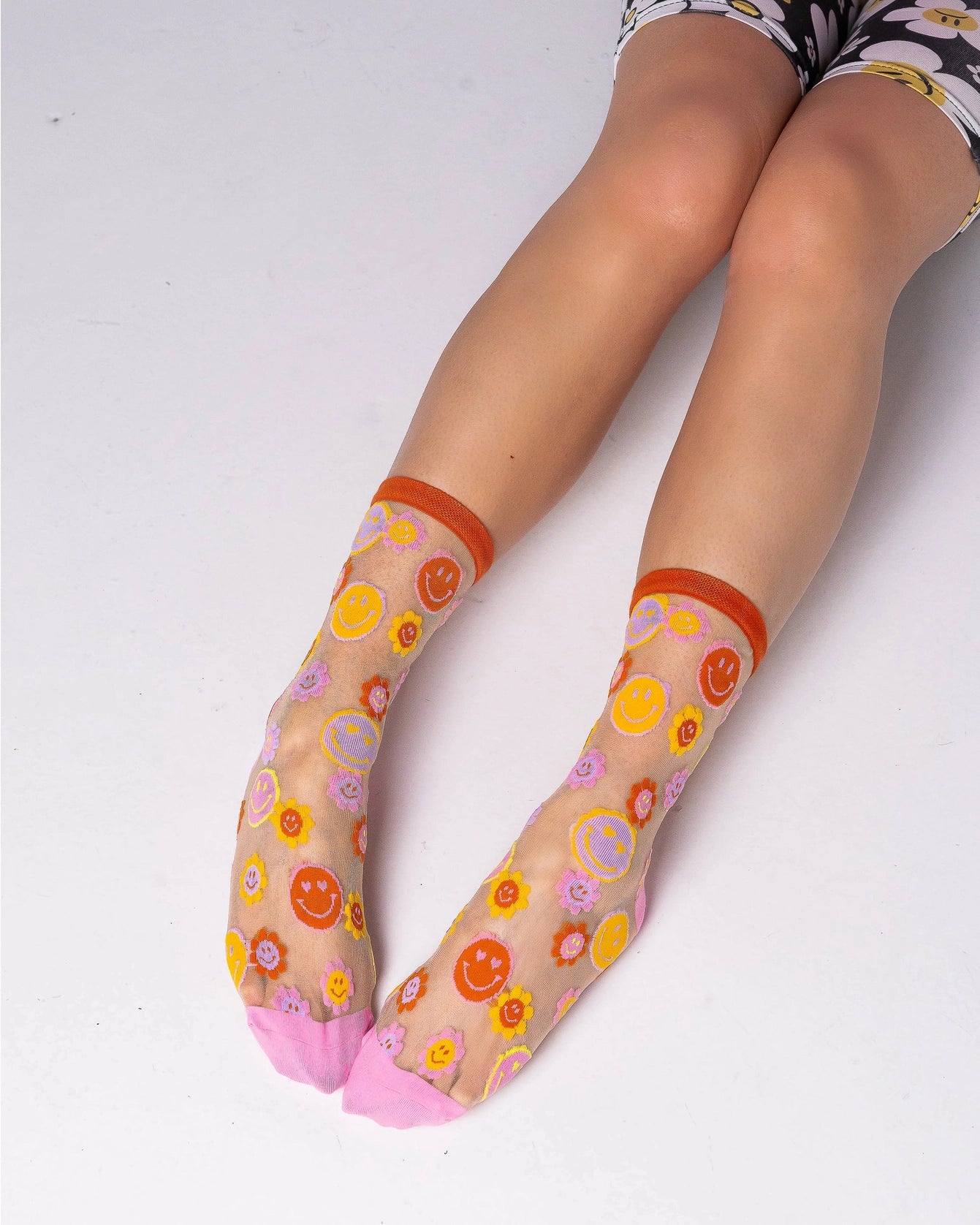 Sock Candy Smiley Face Daisy Sheer Crew Sock