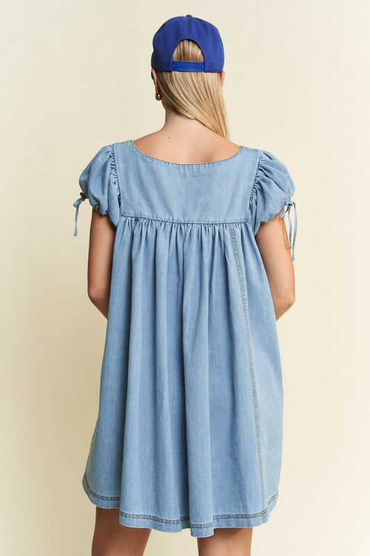 Jade by Jane Solid Denim Bubble Sleeve Dress