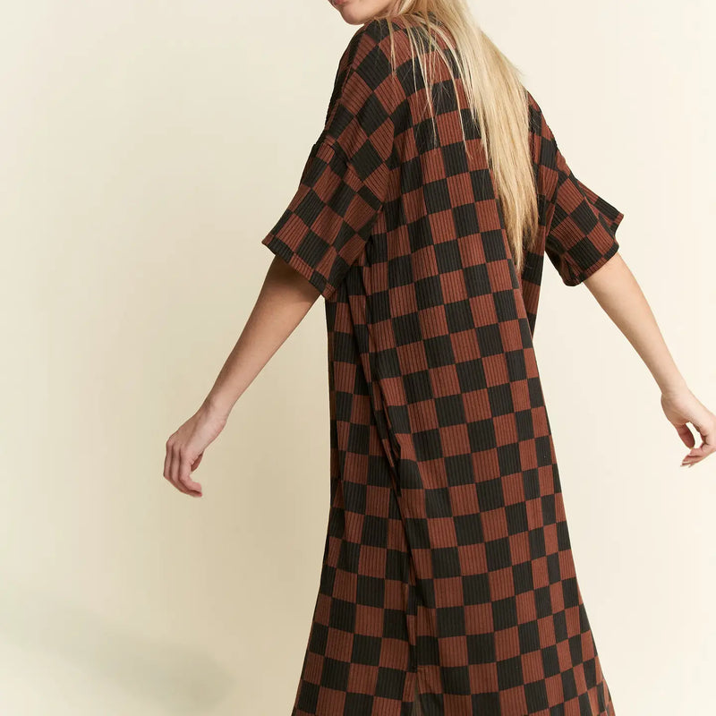 Jade by Jane Ribbed Checkerboard Midi Dress Black/Mocha