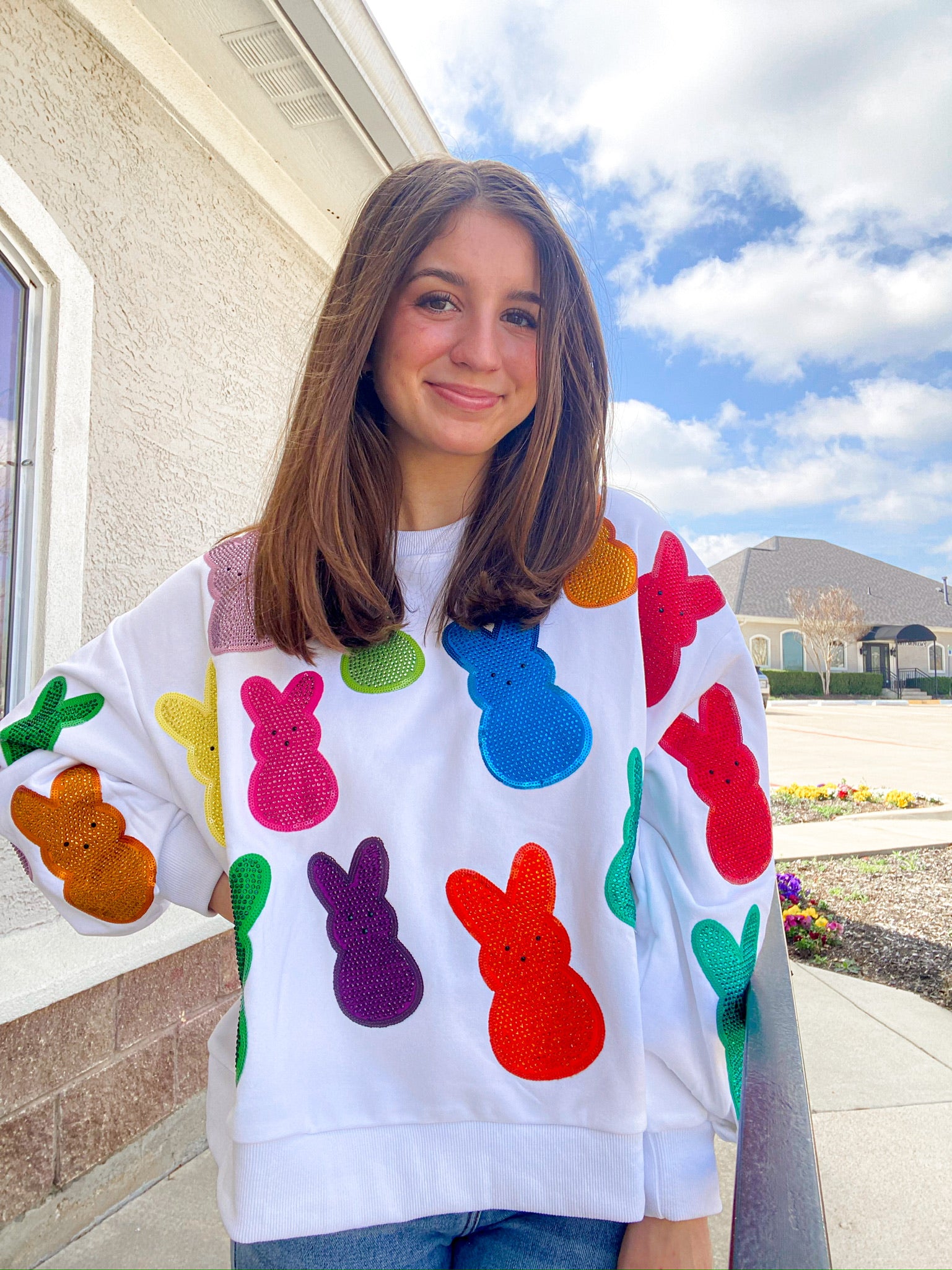 Queen of Sparkles White Multi Peeps Sweatshirt