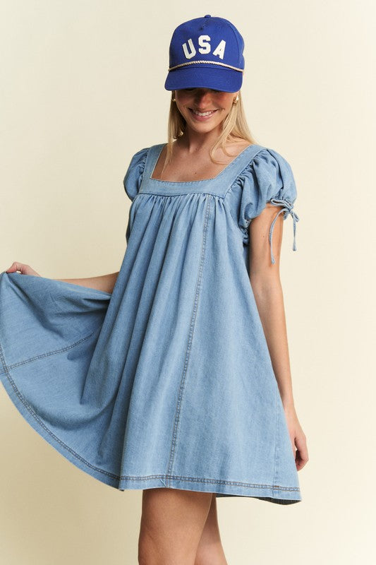 Jade by Jane Solid Denim Bubble Sleeve Dress