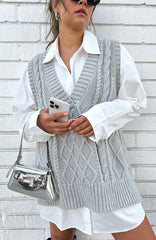 Show Me Your Mumu Reid Sweater Vest Grey Cable