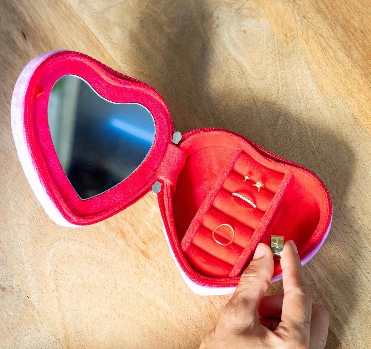 Living Royal Embroidered Heart Jewelry Zip Case