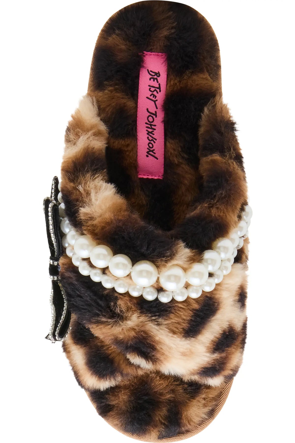 Betsey Johnson Cozyy Leopard Faux Fur Pearl Slippers