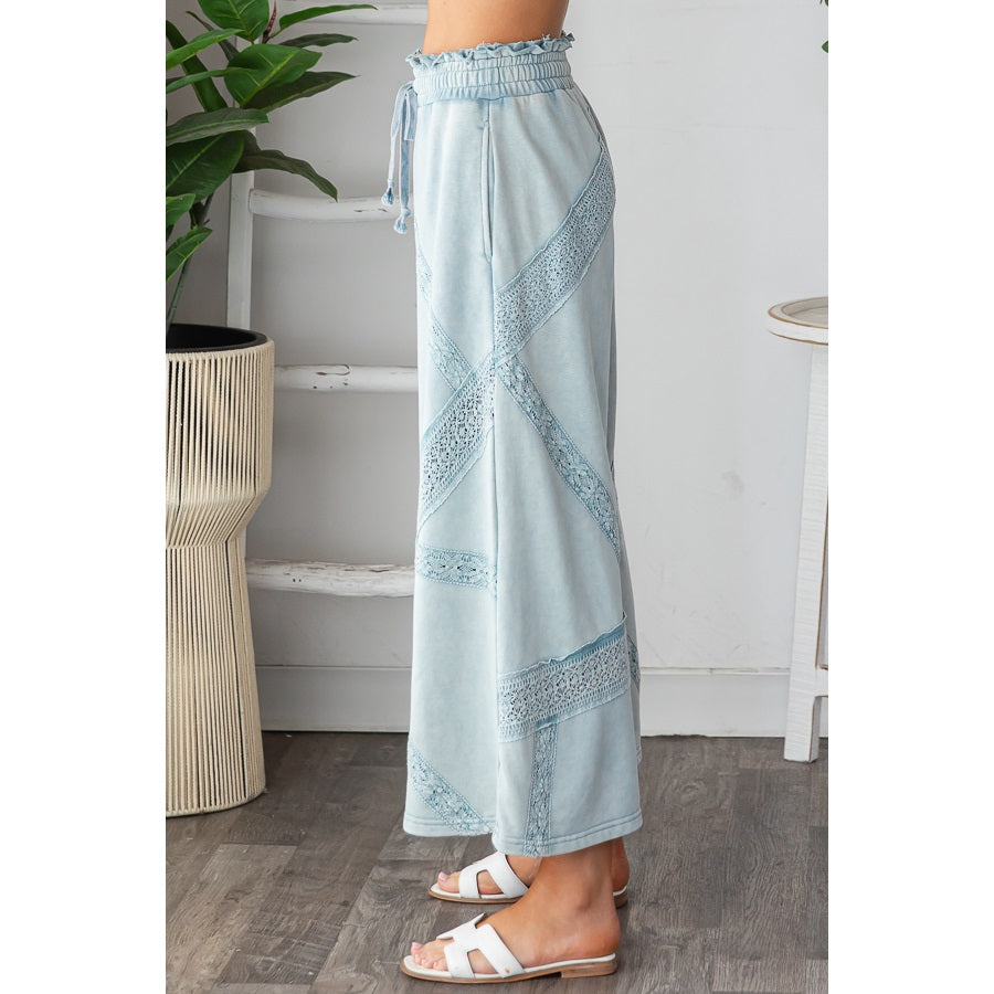Oli & Hali Washed Lace Trim Terry Wide Leg Pant