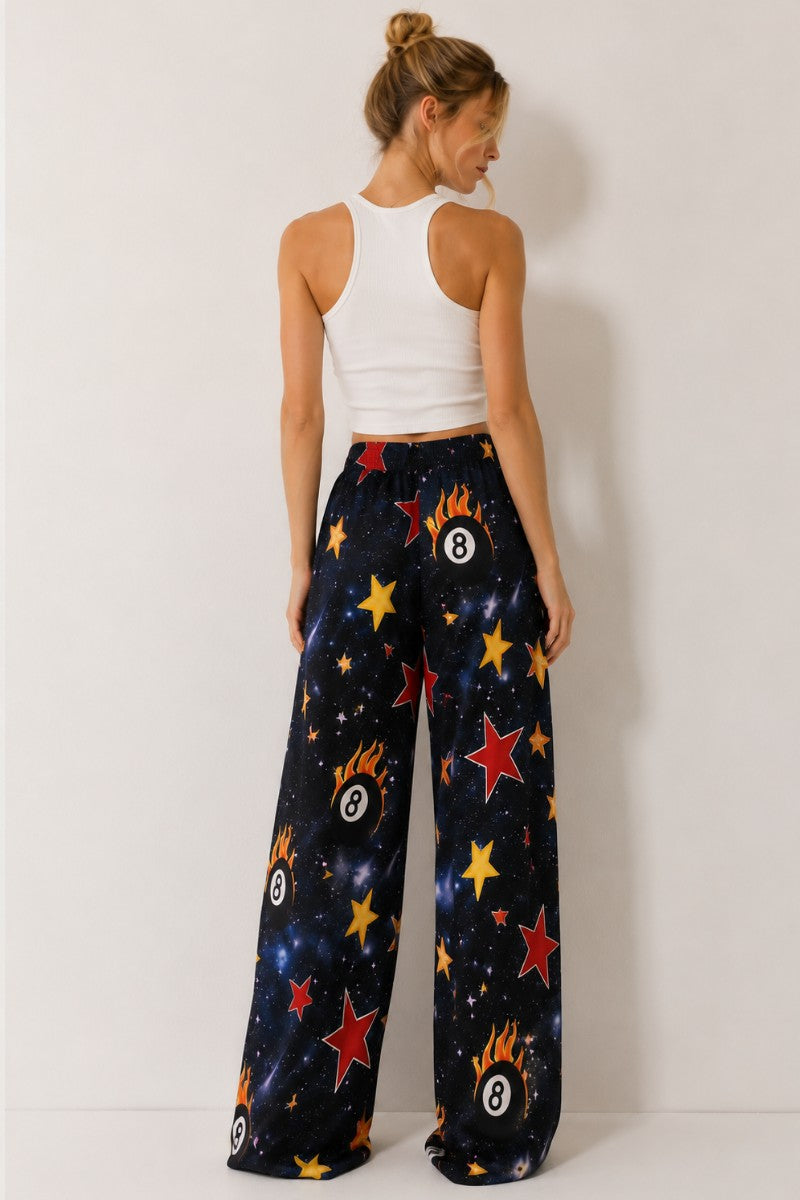 Galaxy 8-Ball Print Wide Leg Pants PRE-ORDER