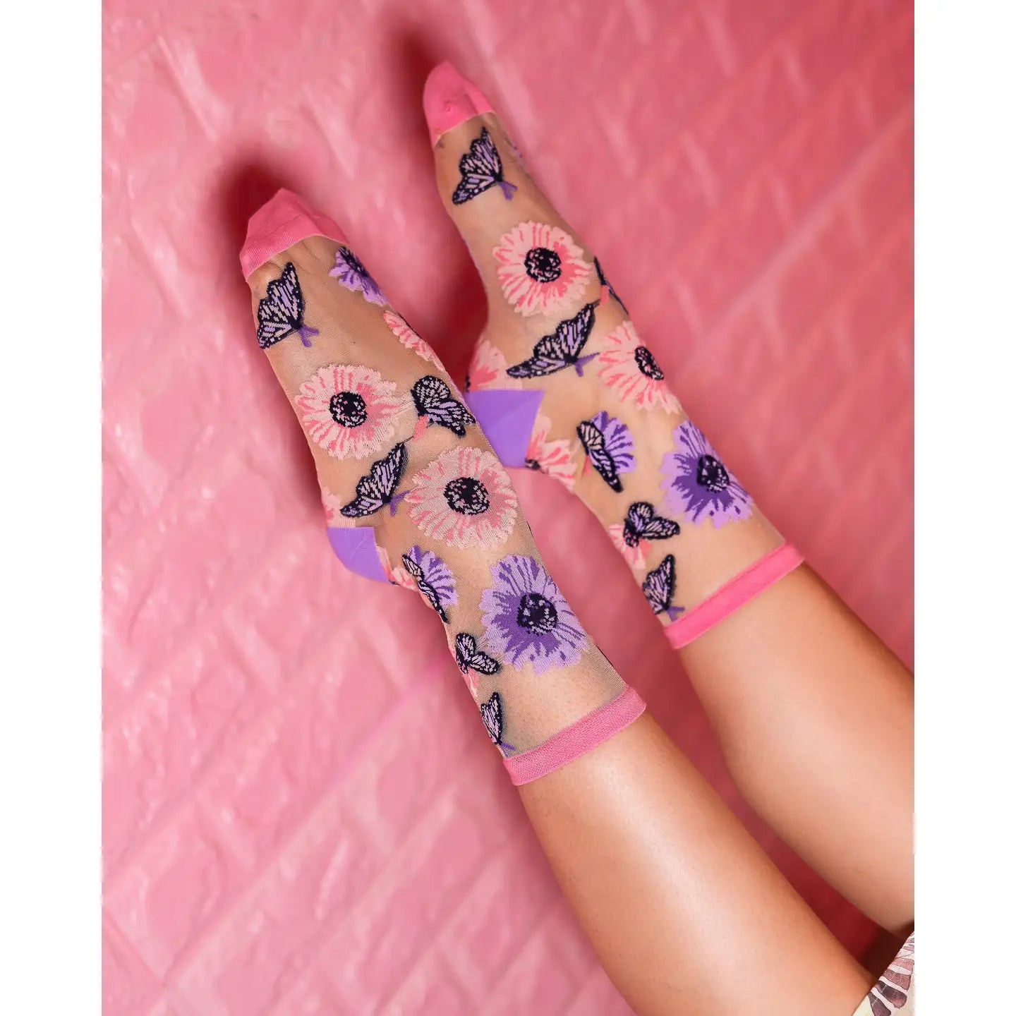 Sock Candy Sunflower Butterfly Sheer Crew Sock