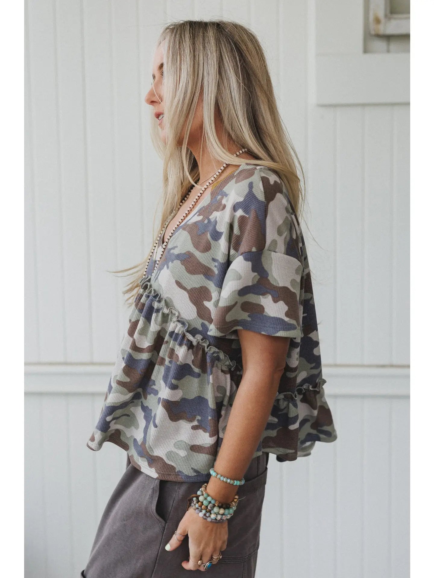 Three Bird Nest Camouflage Muse Babydoll Top