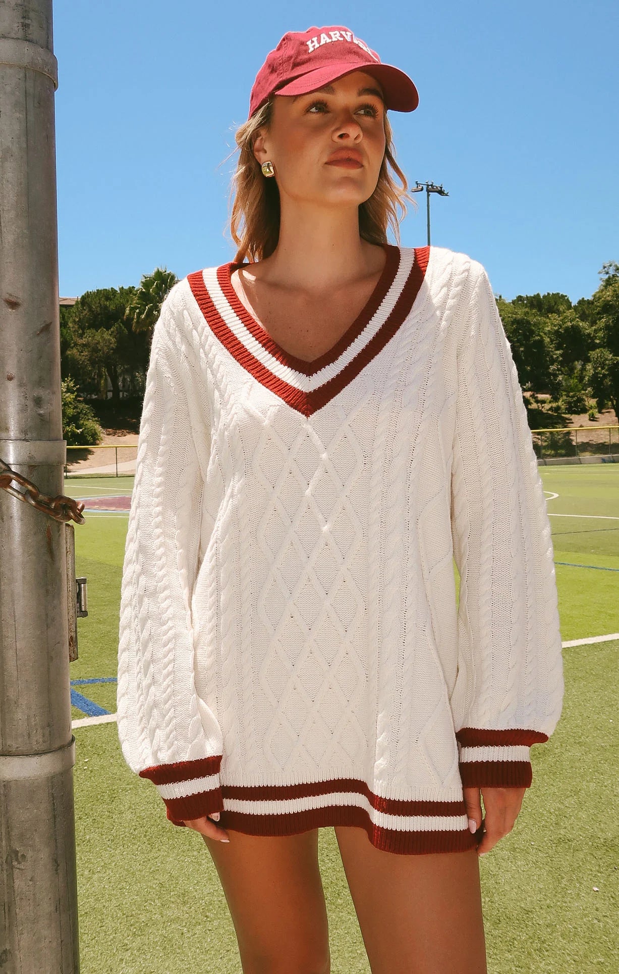 Show Me Your Mumu Tailgate Sweater Cranberry Cable Knit