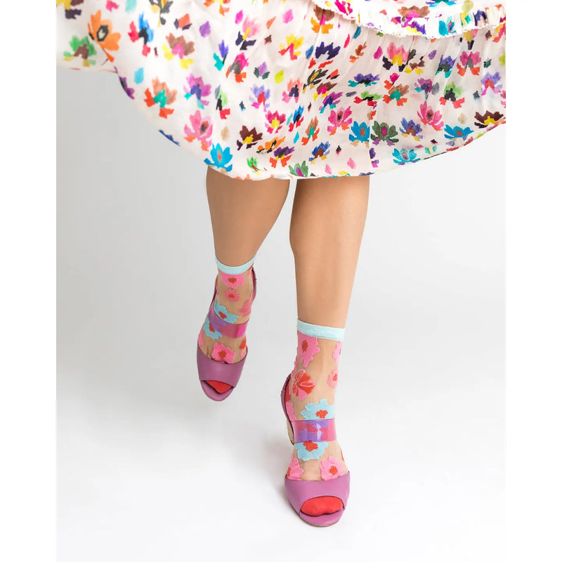 Sock Candy Ribbon Roses Sheer Ankle Sock