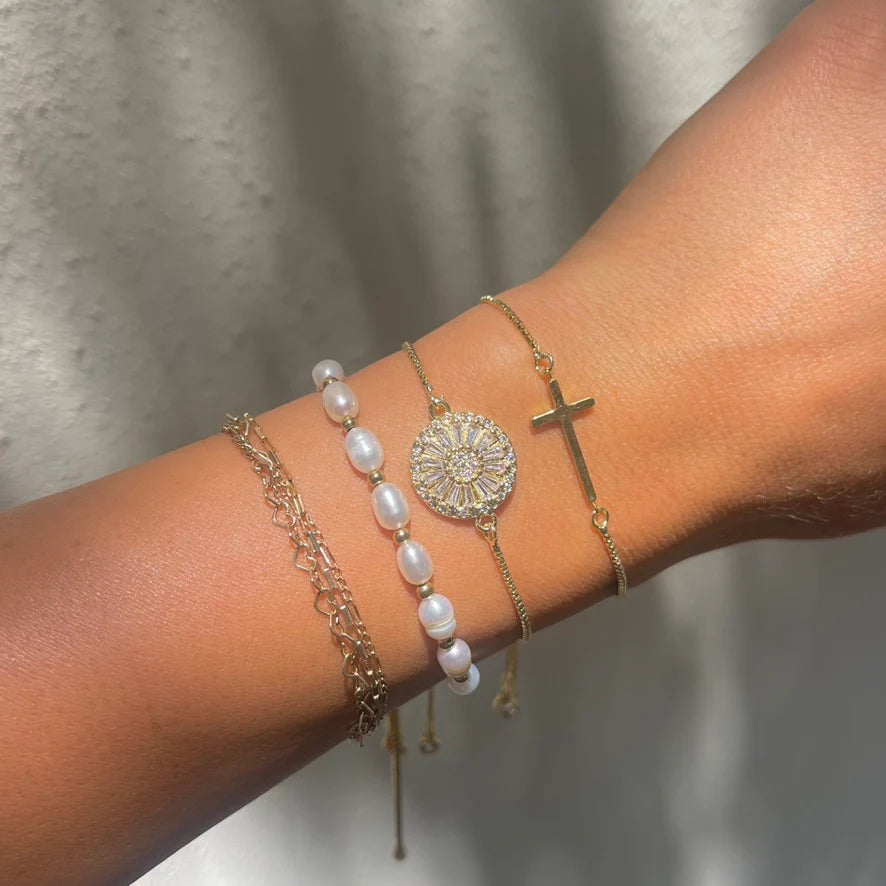 Nikki Smith Gold Cross Slider Bracelet
