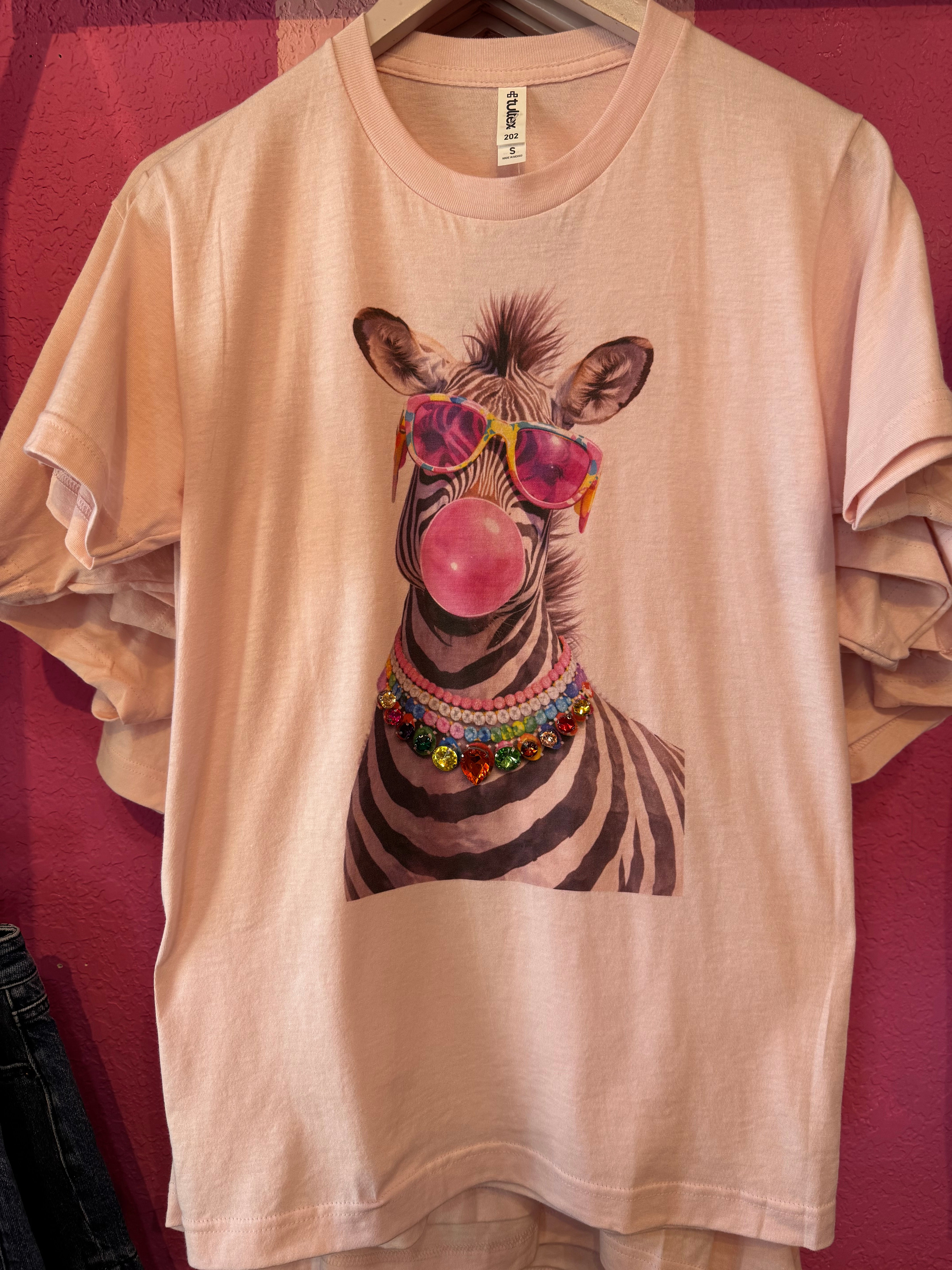 Jeweled Collar Zebra Tee - Pink