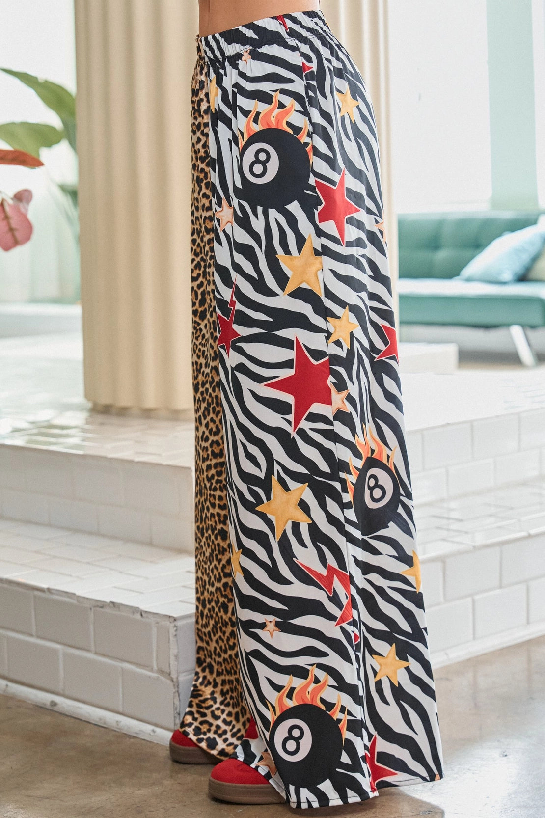 Leopard and Zebra Mix Print Satin Pants