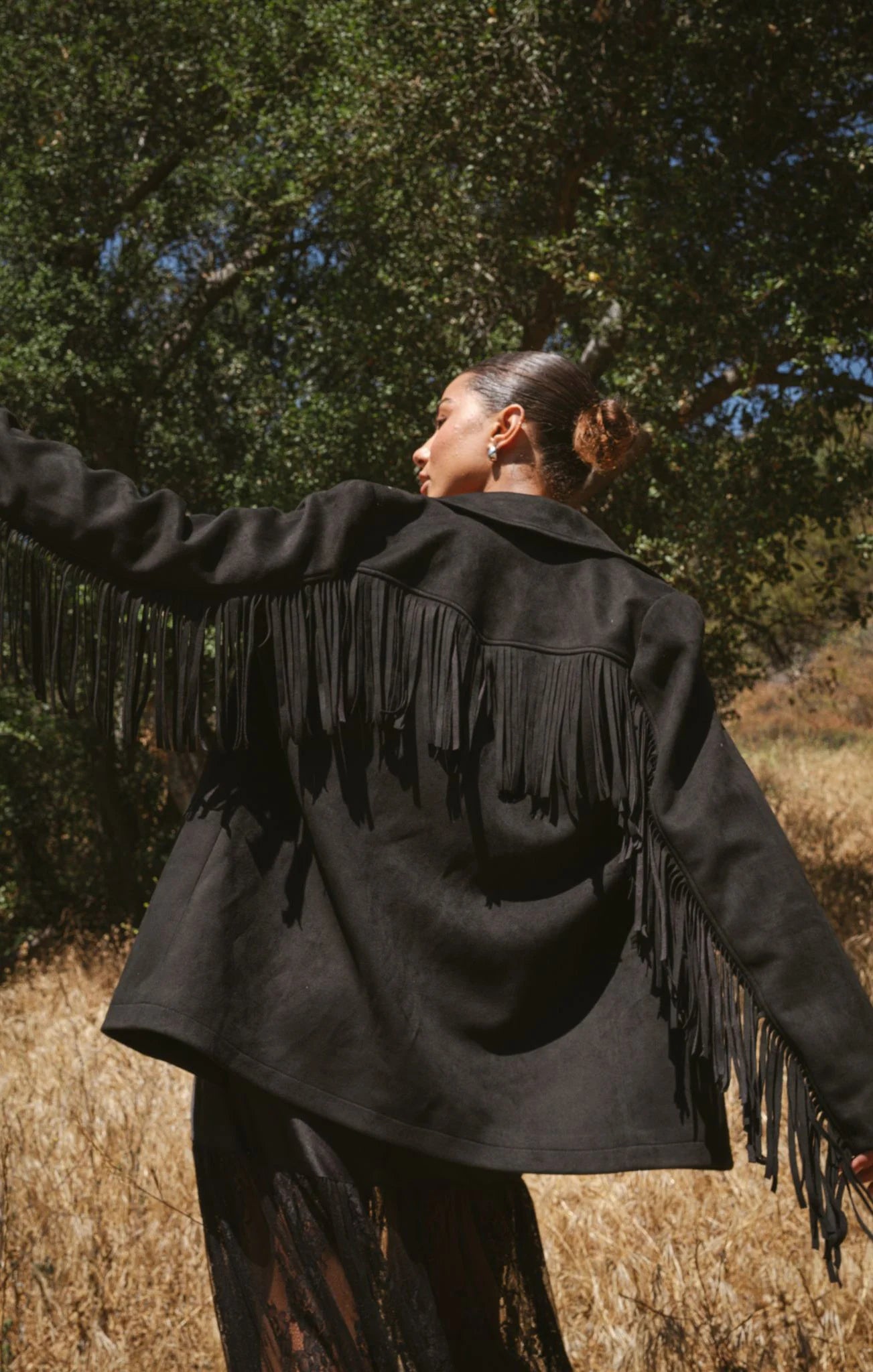 Show Me Your Mumu Sierra Fringe Jacket Black Faux Sued