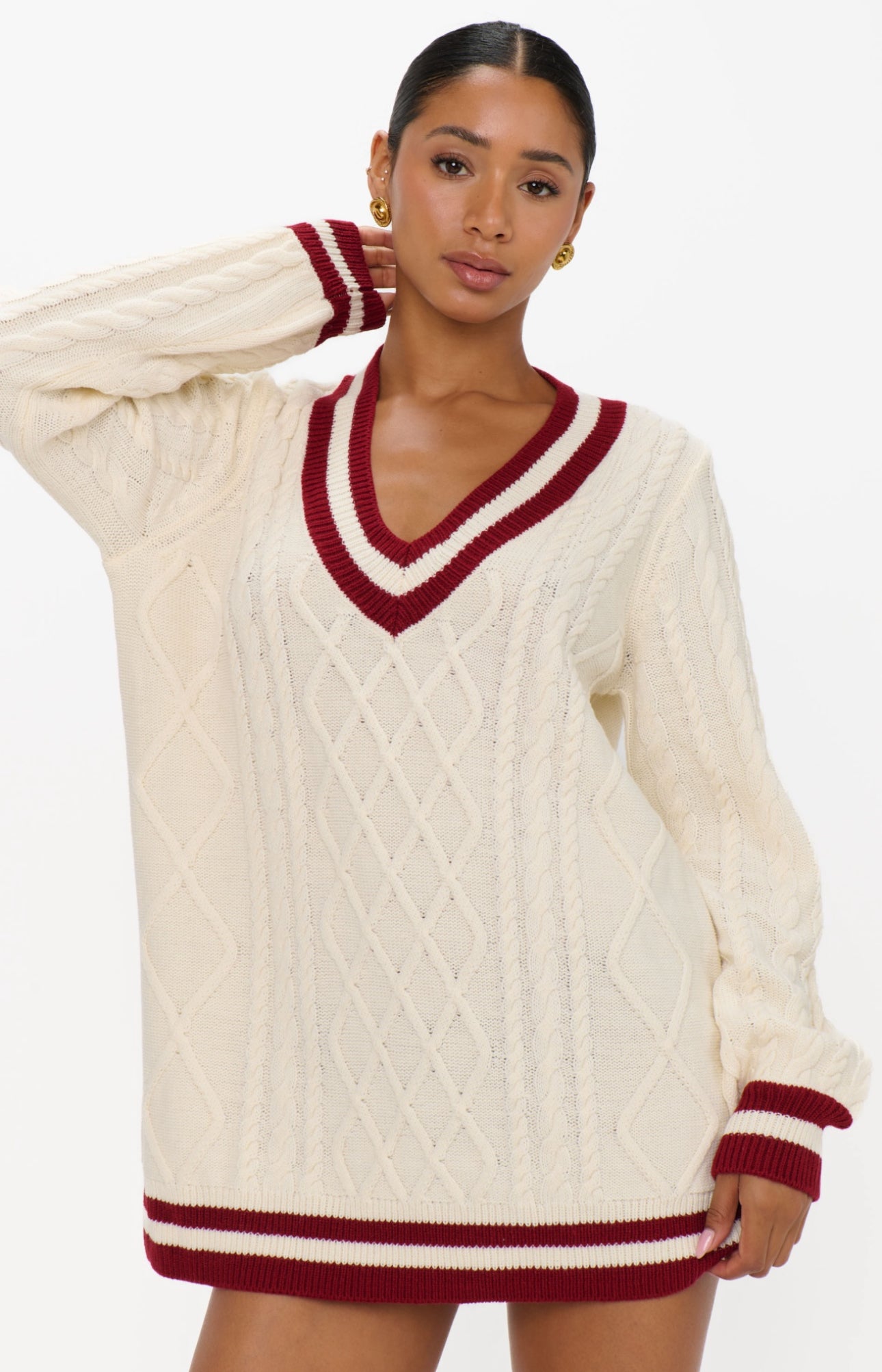 Show Me Your Mumu Tailgate Sweater Cranberry Cable Knit - in stock