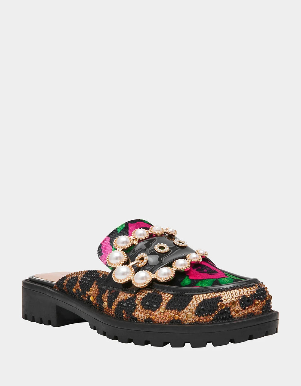 Betsey Johnson Barton Crystal Leopard and Floral Mule