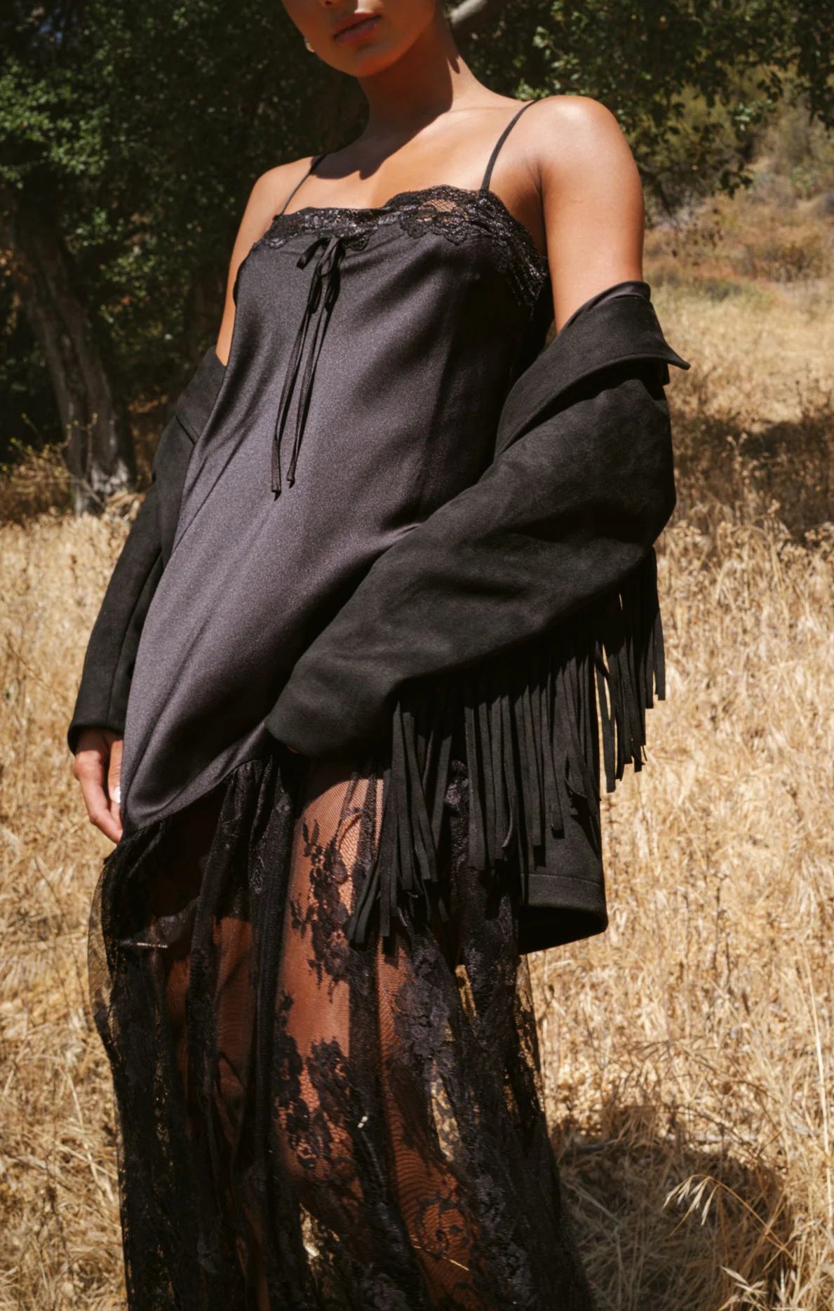Show Me Your Mumu Sierra Fringe Jacket Black Faux Sued