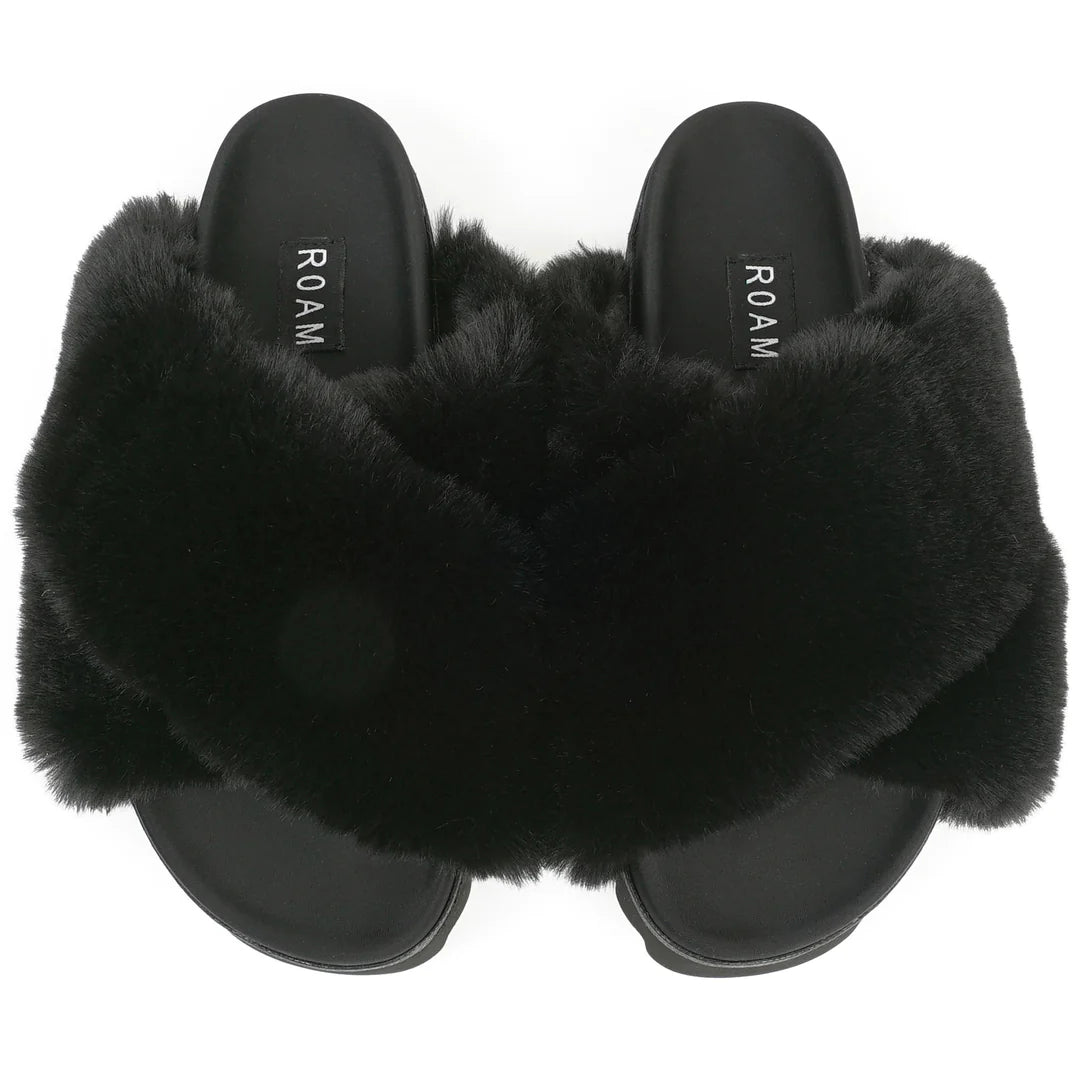 ROAM  Cloud Black Slippers Faux Fur