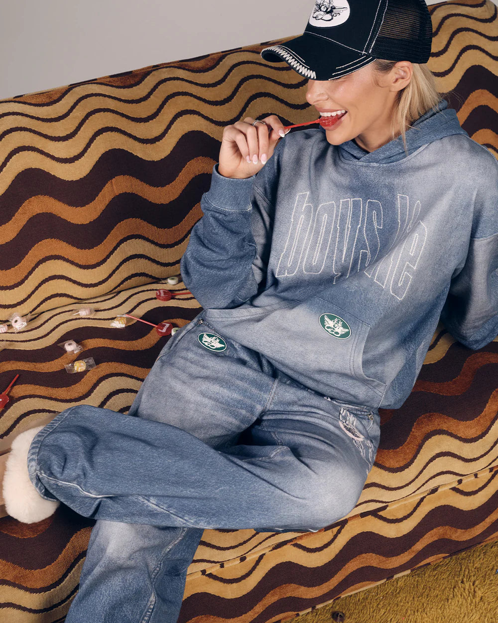 Boys Lie Done Denim Racer Hoodie