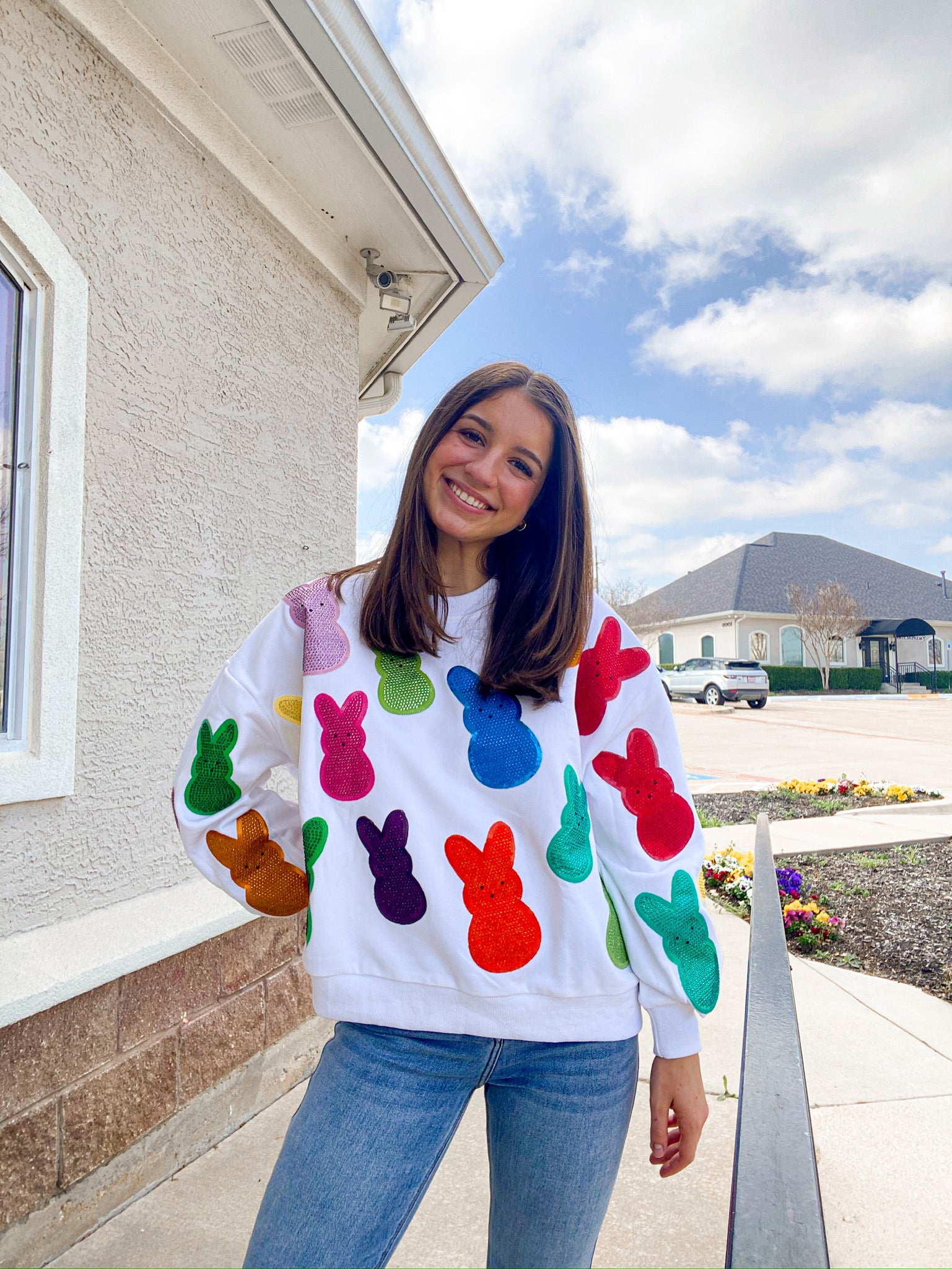 Queen of Sparkles White Multi Peeps Sweatshirt